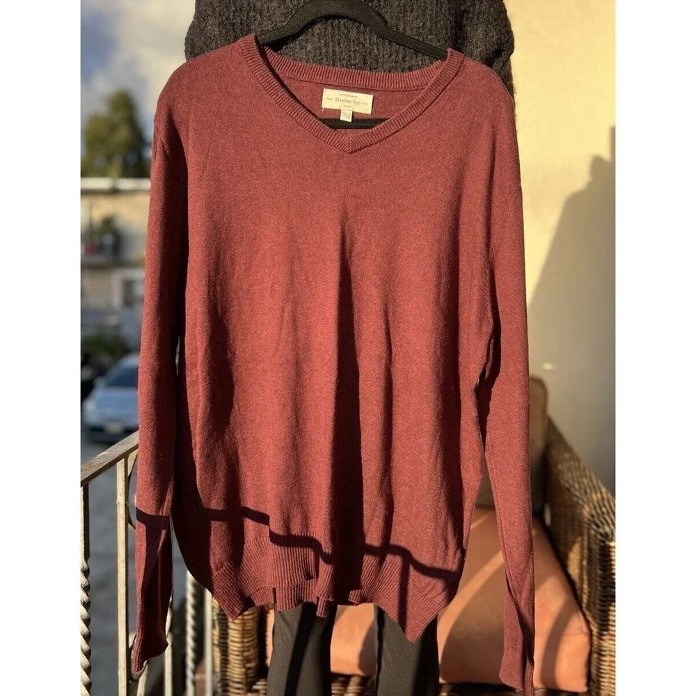 Hawker Rye Men’s Size Large Cotton Cashmere Color Maroon Premium Quality Sweater